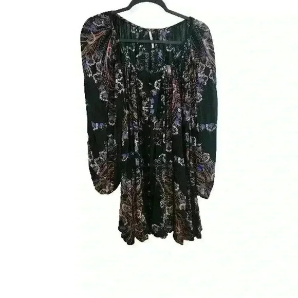 Free People Tunic Womens Small Paisley Peasant Button Scoop Neck Boho - Picture 6 of 16